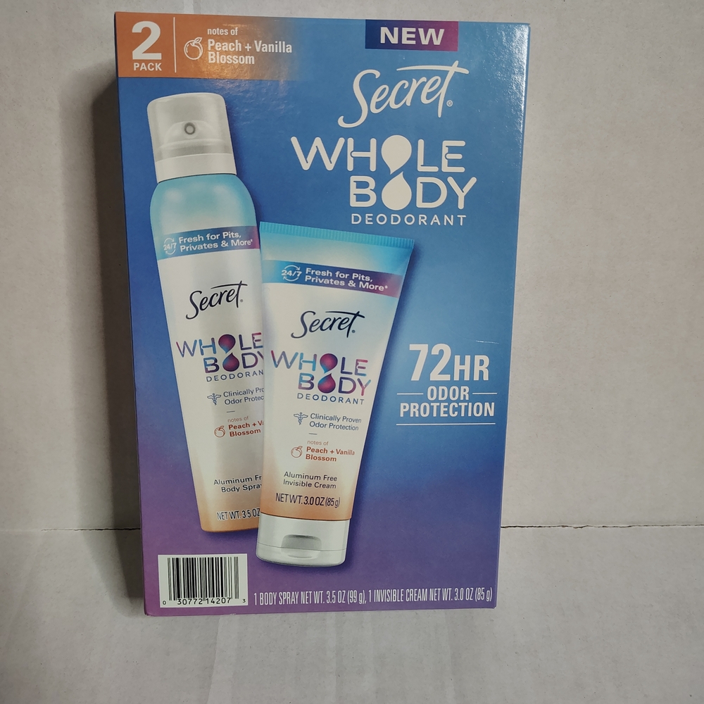 Secret Whole Body Deodorant Peach & Vanilla Scent Spray And Invisible Cream New